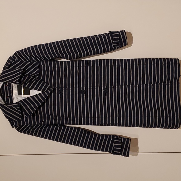 Talbots Blue & White Striped Trench Coat - Picture 1 of 13